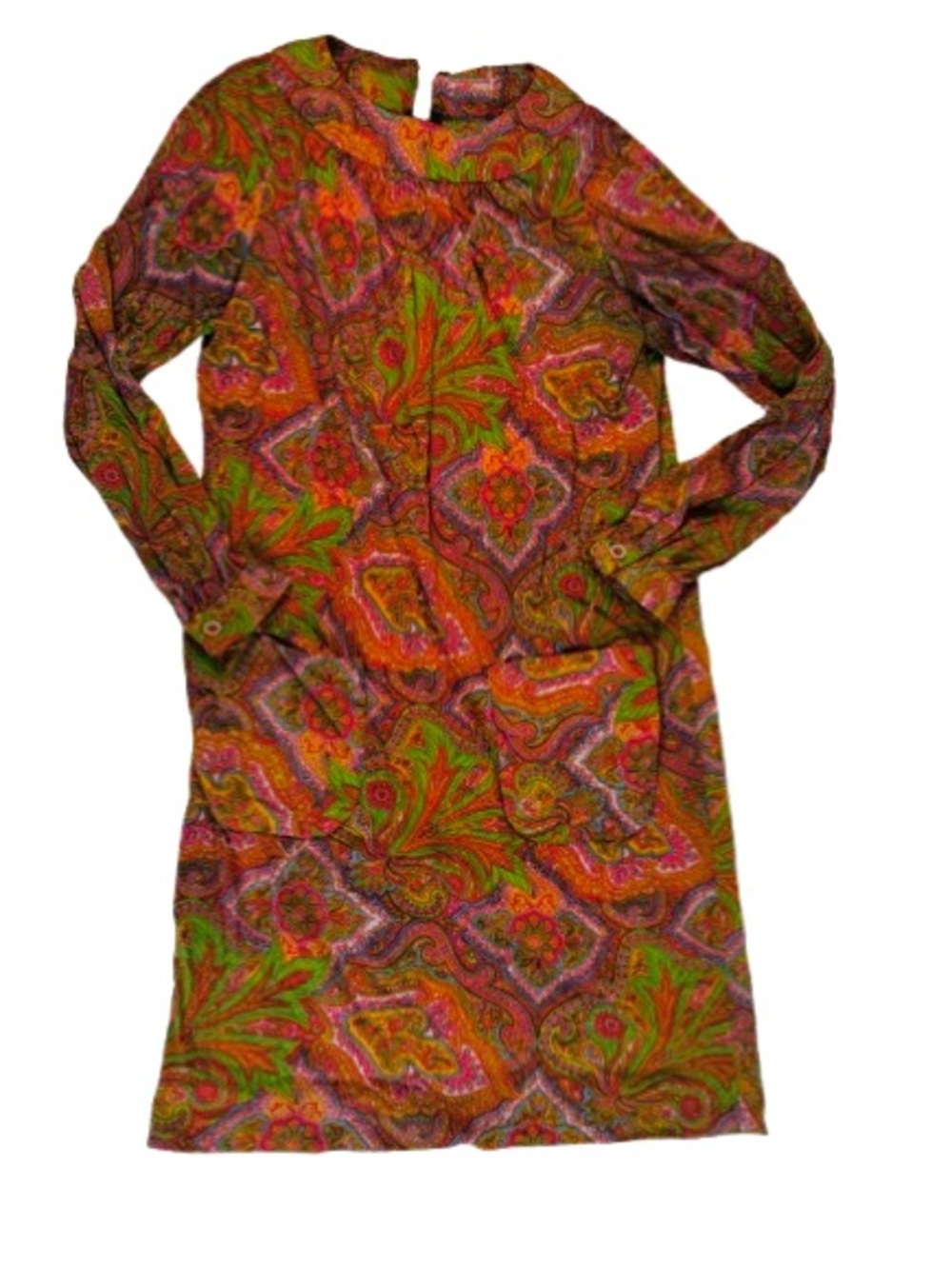 Vintage-Inspired Paisley Shift Dress in Orange & Green